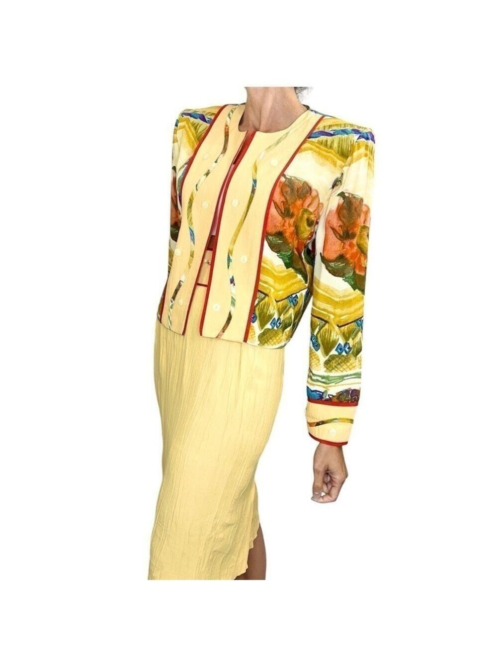 Vintage 80s 90s AC Sport peach floral print skirt cropped jacket set suit 10 6